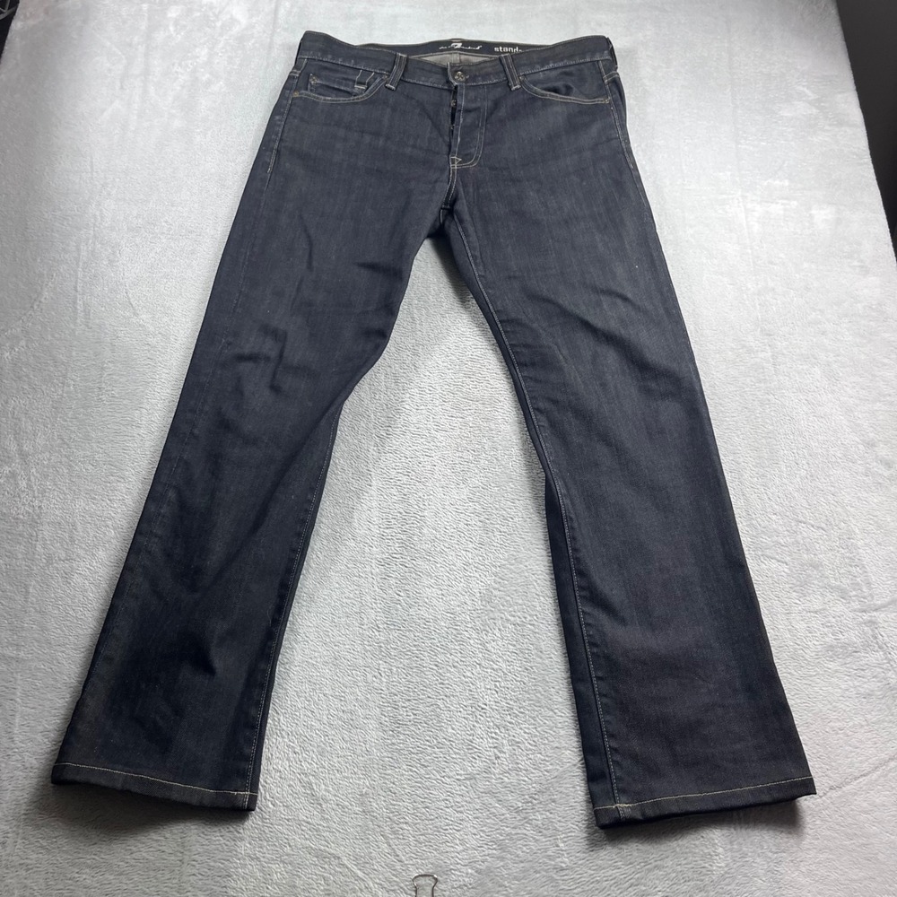 7‎ For All Mankind Standard Straight Leg Jeans Mens 33 Indigo Blue Denim Stretch